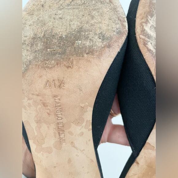 Manolo Blahnik Vintage Black Canvas White buckle pointed toe mules EU 41.5 - Picture 8 of 9